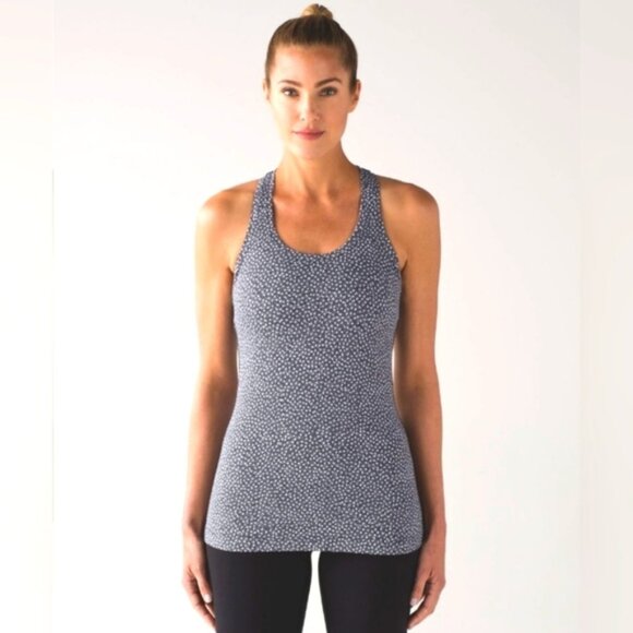 Tops - Lululemon Racerback Athletic Fitted Tank Top Black White Print Womens Size 6